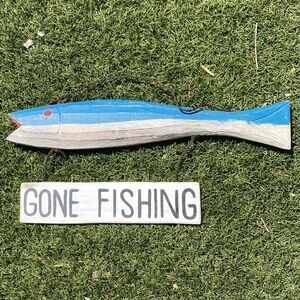 Gone Fishing Sign Hand Carvedand Hand Painted Recycled Wood